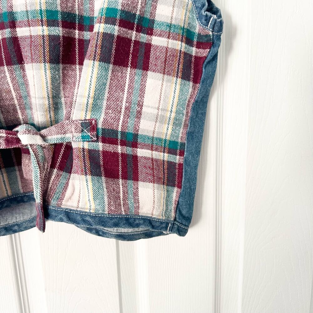 Metro Express Vintage Denim Chambray Red Plaid Flannel Back Button Vest L 14/16 - Picture 11 of 12